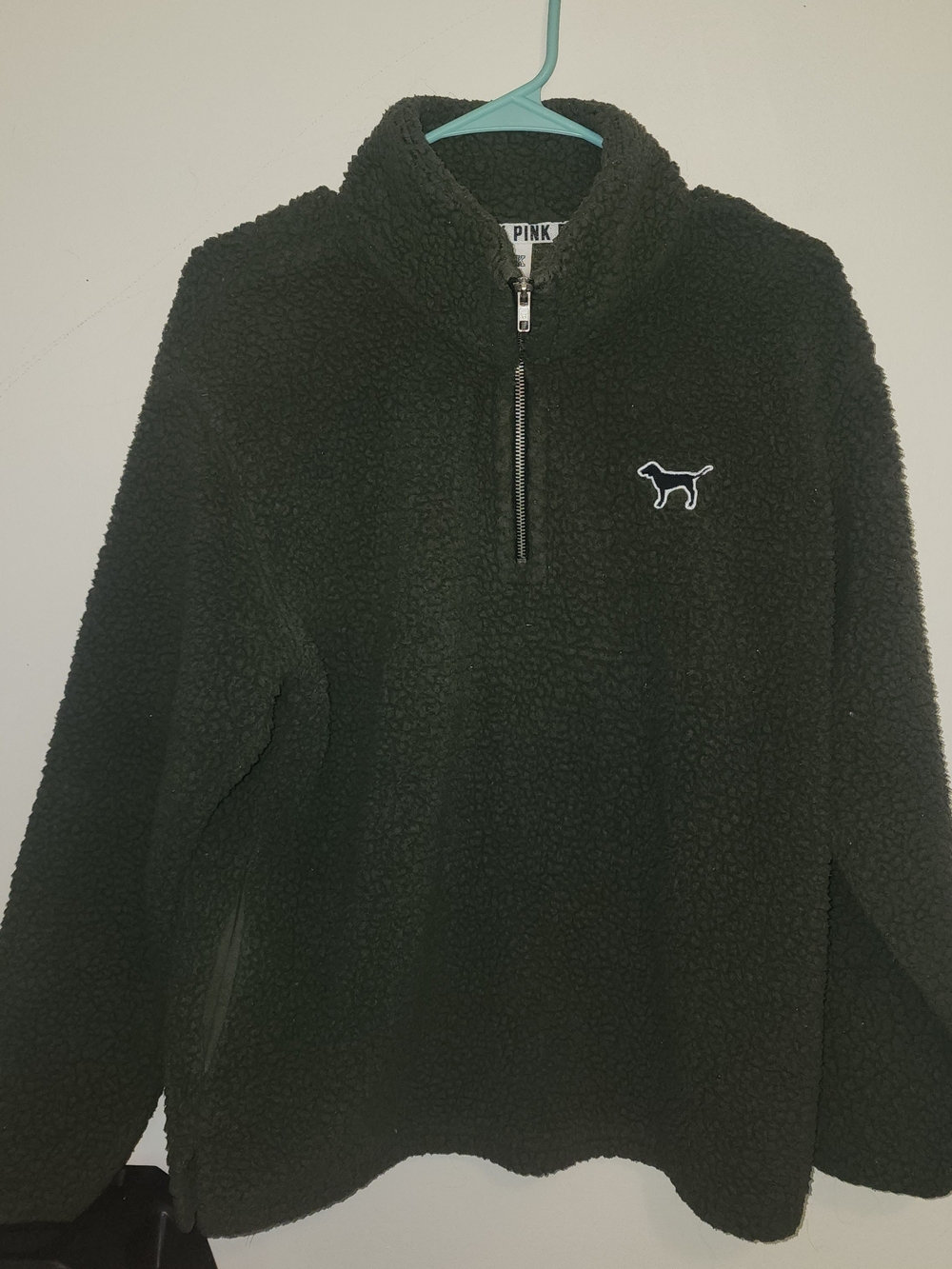 Victoria's Secret PINK Dark Green Sherpa Half-Zip Pullover